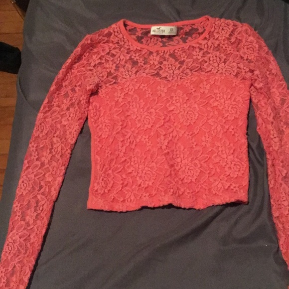 Hollister Tops - Pink laced long sleeved crop top Hollister Tops - Pink laced long sleeved crop top